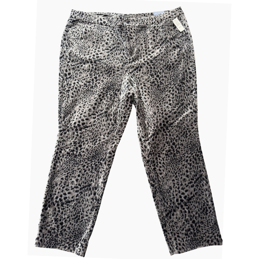 Talbots Velveteen Pant Women 20WP Grey NEW Leopard Print Straight Leg High-Waist